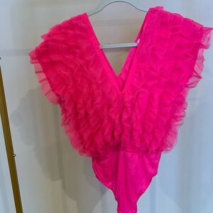 NWT NEON PINK RUFFLE BODYSUIT